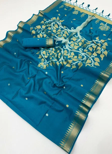 Blue Taxi By Rajtex Satin Linen Handloom Silk Saree